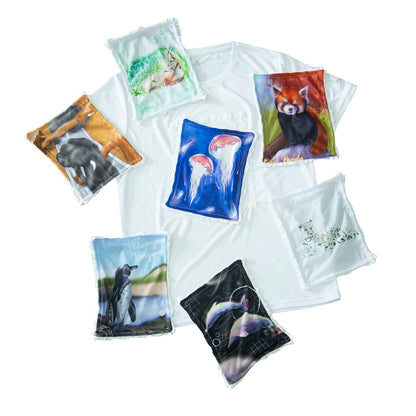 Save the Endangered Animals-Changeable Printed Animal Patches, 7 pcs, Only Patches, White Recycled Polyester